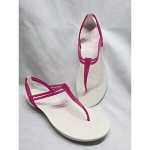 Crocs Isabella White And Pink T-Strap Iconic Comfort Sandal Size 9 Women's